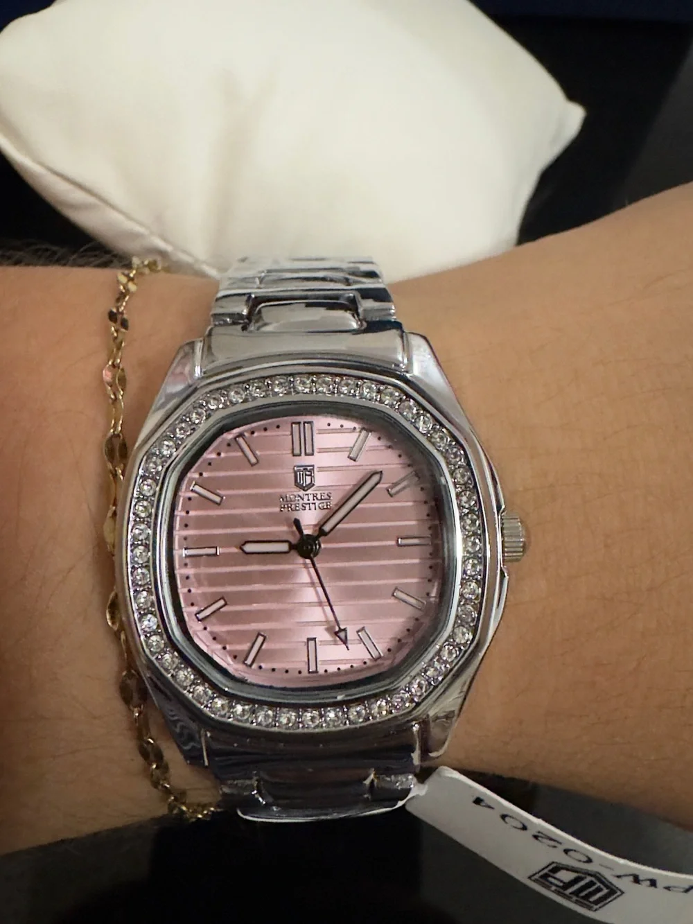 Invicta Silver Bracelet Watch with Pink Dial and Crystal Accents